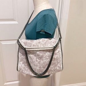 Vegan Leather Beige Bag with gun metal Chain